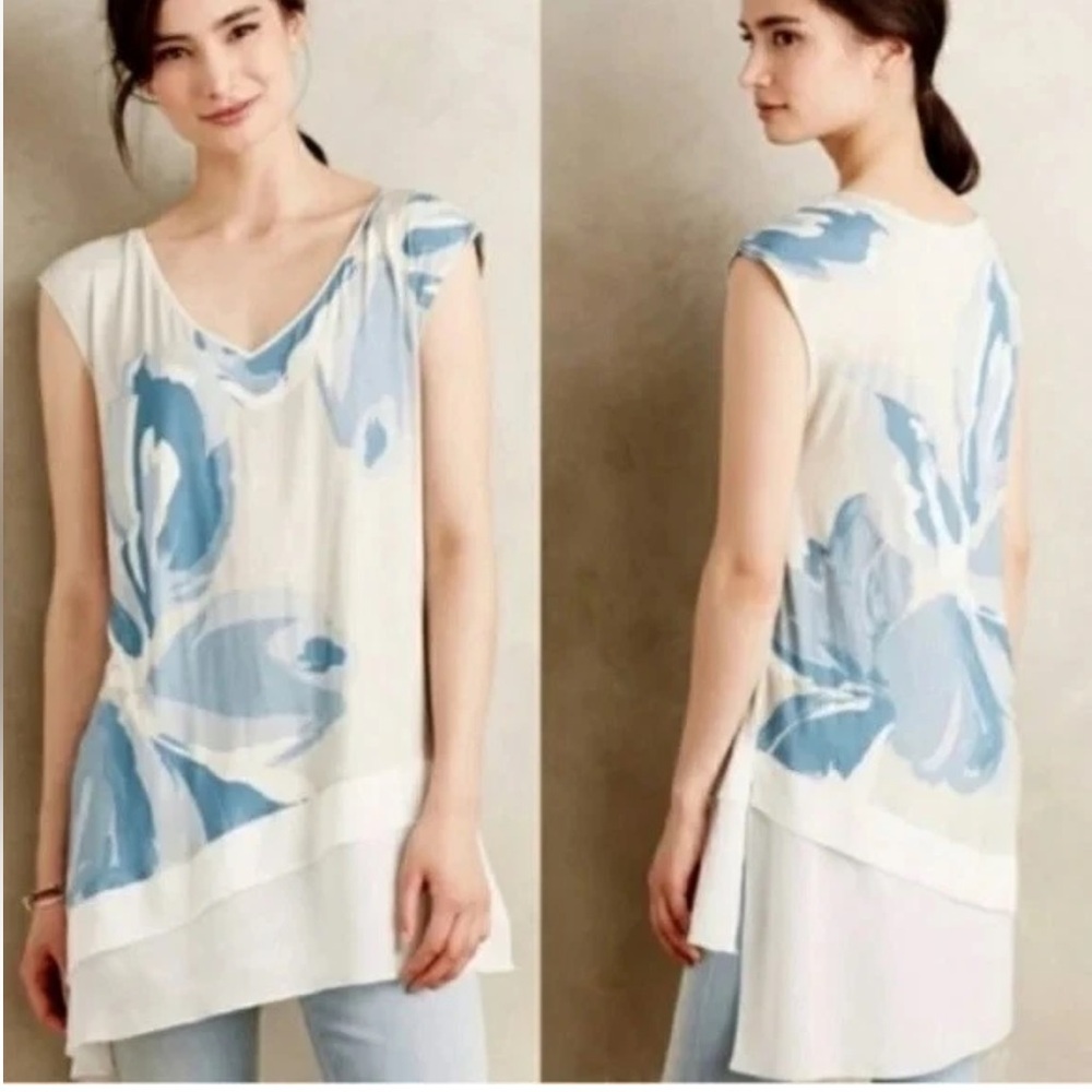 Anthropologie Deletta Floral Gaelle Asymmetrical Tunic Top